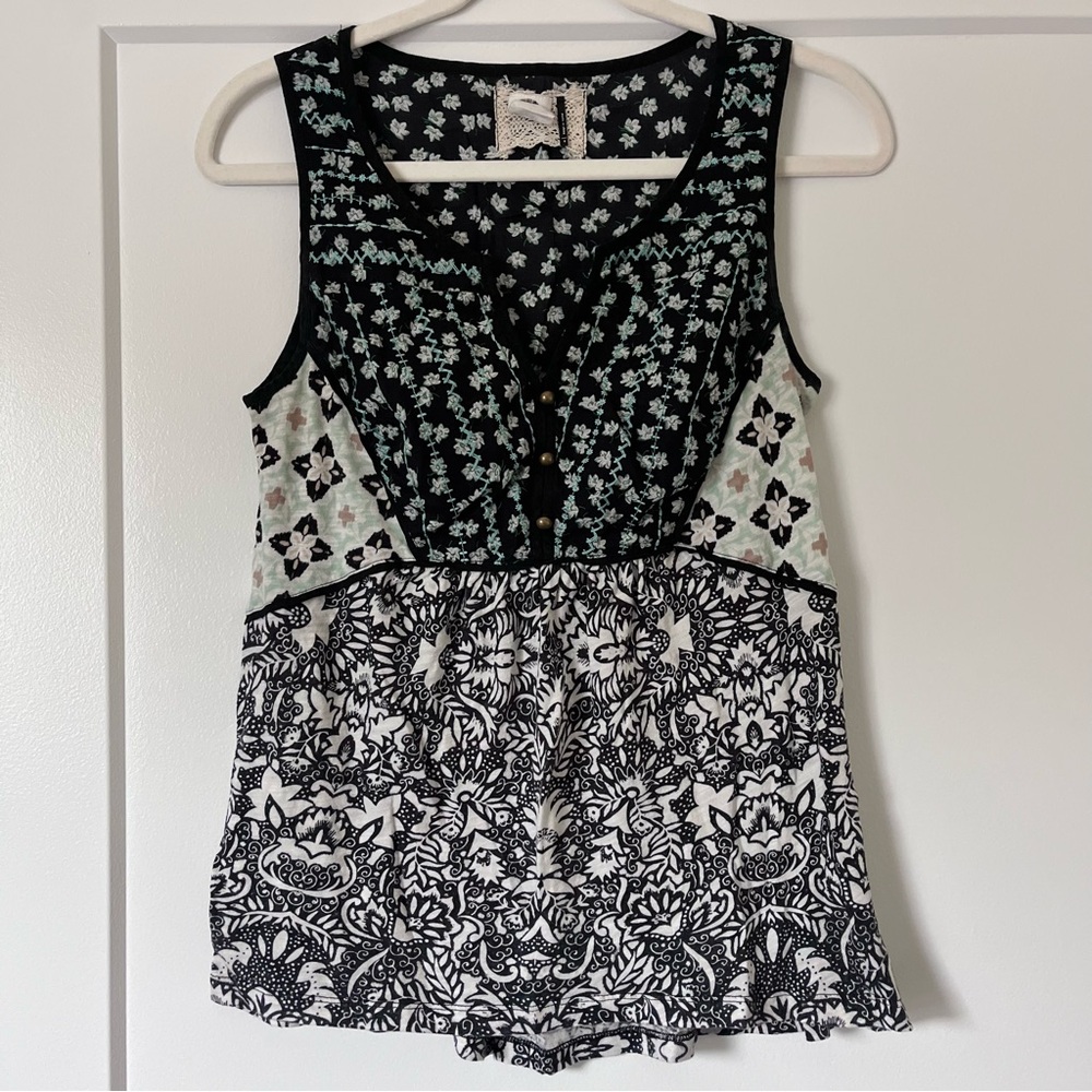 Anthropologie Akemi + Kin 100% cotton patchwork embroidered tank